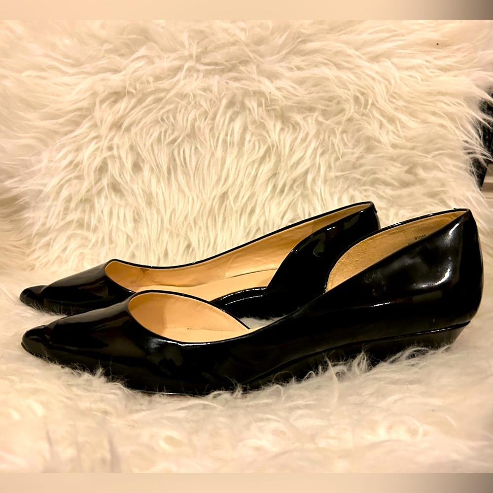 Nine West black patent wedge heel